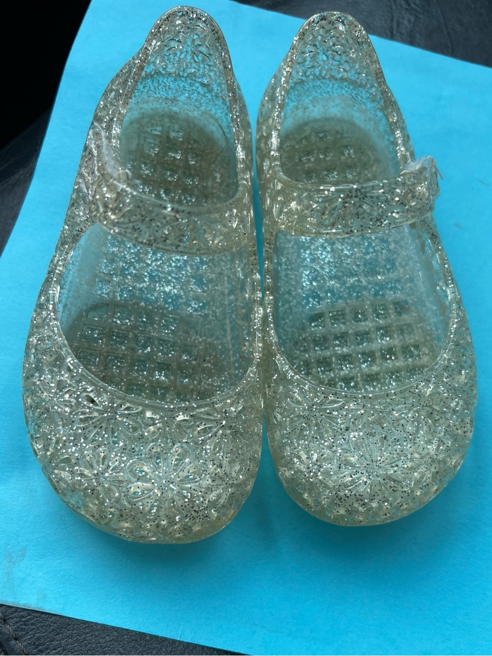 Girls Clear Glitter Jelly Mary Jane Shoes Sz 5